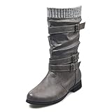 UMore Damen Winterschuhe Stiefel Stiefelette Gefütterte Schneestiefel Draussen Boots, Mid-Calf Boots Low Heel Round Toe Boots Mid-Calf Boots Waterproof Winter Warm Women's Low Heel Round Toe B