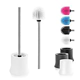KLINOO Premium WC-Bürste aus Silikon im Behälter als WC-Garnitur - Klobürste - Toilettenbürste Set (Weiße Bürste + Behälter Weiß)