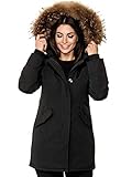 Zarlena Damen Winterjacke mit Echtfell Wintermantel Mantel Jacke Winterparka Echt Fell Gefüttert Parka Kapuze Pelz warm Pelzkragen Schwarz S
