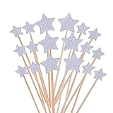Kuchendekoration Stern,50er Pack Star Cupake Toppers Sticks Glitter Kuchen Topper für Kinder Party Kuchen Dekoration Geburtstag Deko Party Gegenstände Silber 9.2CM
