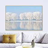 Nordic Moderne Winterwald See Leinwand Malerei Wandkunst Poster und Drucke Bild für Wohnzimmer Wanddekor Wohnkultur 60x90cm R