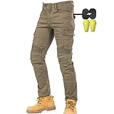 CBBI-WCCI Sportliche Motorrad Hose Mit Protektoren Motorradhose mit Oberschenkeltaschen (Armee grün, 30W / 31L)