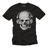 Totenkopf T-Shirt mit Kopfhörer - Skull Rock Band Musik Shirt für Herren schwarz XXXXL