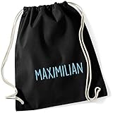 personalisierter Turnbeutel mit Namensdruck zum Zuziehen | Bedruckt mit Namen für Jungen & Mädchen | Zuziehbeutel Stoffbeutel in vielen Farben (schwarz)