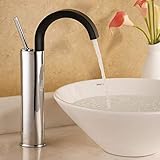 Kitchen Tap Elegante modernes massives Messing über Gegen Badezimmer Waschtischarmaturen hohen Auslauf All Kupfer-Metall Waschbecken Hot Kaltwasserhahn Einhebel-einzelnes Loch Waschbecken Wasserfall T