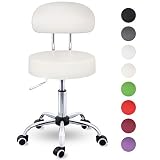 TRESKO® Rollhocker mit Lehne Beige | Arbeitshocker höhenverstellbar 47-60 cm | Drehhocker mit Rollen | Bürostuhl Hocker Drehstuhl Kosmetikhock