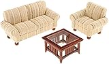 hsj 1/12 Skaladollhouse-Miniwohnmöbel Sofa, Stuhl, Tee-Tabelle 3 PC-Satz, Puppenhaus Miniatur-Zweisitzer-Couch Einzel Sofa Teetisch Set Exquisite Verarbeitung (Color : Gold)
