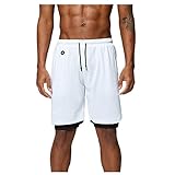 Generic Herren Sportshorts Zweilagige Schnell Trocknende Herrenshorts Kurz Sporthose Stretch Fitnesshose Cargohose Sommerhose Knieläng