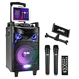 Karaoke Lautsprecher Moukey Bluetooth Karaoke System 160W PA Anlage Karaoke Maschine mit DJ Lights, Dual VHF Mikrofon, Tablet Unterstützung, Handgriff MP3/USB/TF/FM-Radio für Party, erwachsene 10''