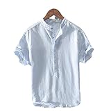 Herren Button Collar Shirt einfarbig lässig atmungsaktiv Kurzarm Shirt Retro Fashion Tops Sommer T-Shirt M