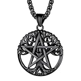 PROSTEEL Herren Edelstahl Anhänger Halskette Baum des Lebens mit Solomon Pentagramm mit 55+5cm Weizenkette Glückbringer Amulett Modeschmuck Accessoire für M