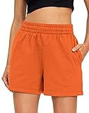 Auriviz Damen Freizeit-Shorts mit Kordelzug, elastische Taille, zum Laufen, Workout, Shorts mit Taschen, Orange, Groß
