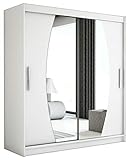 Kryspol Schwebetürenschrank Elypse 150 cm mit Spiegel Kleiderschrank mit Kleiderstange und Einlegeboden Schlafzimmer- Wohnzimmerschrank Schiebetüren Modern Design (Weiß)