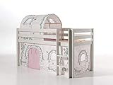 Vipack Spielbett Pino mit Textilset Vorhang und Tunnel Birdy Kiefer massiv weiß lack
