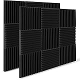 12 Stück Akustikschaumstoffplatten, 5,1 x 30,5 x 30,5 cm, Akustikplatten Studio-Schaumstofffliesen mit hoher Dichte, feuerfester Schalldämmungsschaum für Studios, Büros, Heimstudios (schwarz)