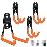 Garagenhaken Set,hicoosee Gerätehaken Doppelhaken Wandhaken für Gartengeräte, Motorroller Fahrräder, Seile, Orange 4 Stück