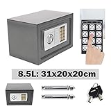 Tresor Klein Elektronischer Safe Minisafe Wandtresor Mini Tresor Stahlsafe Möbeltresor Wandsafe Elektronikschloss 2 Schlüssel -8.5L (Grau)