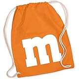 Shirt-Panda Turnbeutel M&M Karneval Fasching Gruppen-Kostüm Baumwoll-Beutel Rucksack Tasche Orange (Druck Weiß)