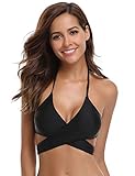 SHEKINI Damen Bademode Rückenfrei Verstellbar Crossover Ties-up Bikinioberteil Push up Triangel Strandkleidung (Medium, Bikini Top-Schwarz)