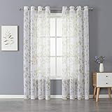 LinTimes Vorhang Sheer Voile Gardinen,Vorhänge mit Ösen, halbtransparent Vorhänge Natur für Schlafzimmer,Wohnzimmer,Fensterschals Ösenvorhang DekoSchals,132x213cm,2er S