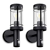2 Stück SSC-LUXon® LED Wandleuchte MOVI - Laterne mit Bewegungsmelder für Außen IP44 in schwarz inkl. OSRAM LED E27 6W warmweiß