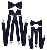 axy® Vater-Sohn Partnerlook Hosenträger mit Fliege Set für Herren-Damen-Kinder (Schwarzblau (Herren 2,5cm + Kinder Hosenträger Breit 2,5cm))