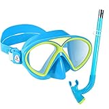 Premium Kinder Schnorchelset Taucherbrille mit Schnorchel Tauchset Anti-Beschlag Gläser Taucherbrille wasserdichte Tauchmaske und Schnorchel Set (Blau)