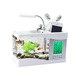 USB-Desktop-Aquarien, Wasserversorgung/Futter-Dekoration, USB-Desktop-Aquarien, Fischtank mit LED-Uhr, multifunktional, USB-Desktop-Aquarien, Fischtank