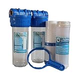 Doppelfilter 2 Stufen Wasserfilter Gehäuse Set 10 Zoll x 3/4' IG inkl. Eisenfilter Kombifilter und Zubehör Filtergehäuse Schmutzfilter System unmontiert gegen Eisen Gerüche S