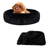 Patas Lague Donut Beruhigendes Hundebett Set (1 Bett, 1 Decke), Kunstfell Plüsch Katzenbett, bequem und waschbar, (50,8 cm, Schwarz)