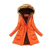 Bartira Jacken für Damen, Frauen Winter Parka Mantel Pelzkragen Kapuzenjacke Warm Winddicht Gepolstert Outwear, Orange, 2 - 4 J
