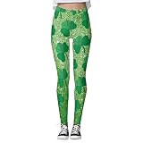 Xmiral Damen Yogahose St. Patrick's Day Vierblättrige Print Leggings Fitness Laufen Pilates Gymnastikhose Jeggings (10 Grün, XL)