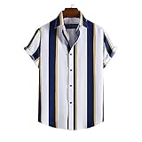 BIBOKAOKE Herren Hemden Kurzarm Leinenoptik Freizeithemden Hawaii Mehrfarbig Vertikale Streifen Bedrucktes Hemd Loose Casual Sommer ArbeitsHemd Urlaub Atmungsaktiv Strandhemd Sport T