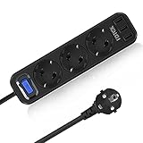 Steckdosenleiste USB 3Fach Mehrfachsteckdose Überspannungsschutz FDTEK (2500W/10A) Mehrfachstecker mit 3 USB-A Ladeanschlüssen Steckerleiste mi1.5m Verlängerungkabel für Büro Zuhause & R
