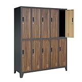 Schließfachschrank 5B2A Umkleideschrank Wertfachschrank Metallspind Umkleideschrank mit 10 Fächern Stahlblechkonstruktion Pulverbeschichtet 172 cm x 136 cm x 45 cm (H x B x T) (Anthrazit-Holzoptik)