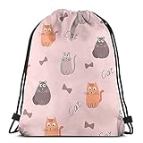 Muster mit Katzen Kätzchen Rotgrau Rosa Kordelzug Rucksack Taschen Unisex Beach Gym String Rucksäcke Tasche Bulk Storage Sackpack