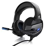 CSL - Gaming Headset für PC PS4 PS5 - USB Komfort Kopfhörer - Kabelfernbedienung Mikrofon - LED Beleuchtung - Professional - Stoffummantelte Kabel - Musik Gaming VoIP I