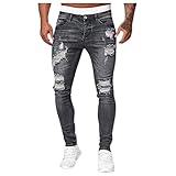 Generic Herren Freizeit Basic Jeans Denim Hose, Herren Jeans-Hose Modisch Destroyed Jeanshose Lange Skinny Fit Modell Jeans-Hose mit Löchern für Männer Slim Tapered Stretch J