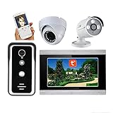 WLGQ WiFi-Video-Türklingel, Kamera + 2CH AHD-Überwachungskamera + 7-Zoll-Touchscreen-Display, Gegensprechanlage, Video-Türsprechanlag