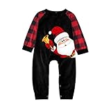 Weihnachten Schlafanzug Familie Set Christmas Zweiteiliger Nachtwäsche Weihnachtspyjamas mit Weihnachtsmann Muster Langarm T-Shirt Tops und Karierte Lange Hose Pyjama Set für Damen H