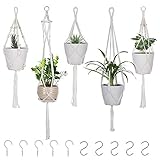 GoMaihe Makramee Blumenampel 5er Set,Balkon Deko Innen Deko Blumenampel Außen,Blumentopf Hängend Hängepflanze Boho Deko Hängeampel,Innen-Und Außenbaumwollseilpflanze Blumentopf Hängenden Korb
