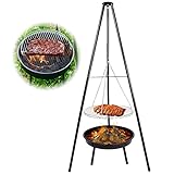 Schwenkgrill Dreibein mit Feuerschale, Grillen für Garten,Feuerschale mit Grillrost & Verstellbarer Hängender Kette, Feuerschale Grill Edelstahl 160CM, Dreibein Grill Tragbarer für Camping, Picknick