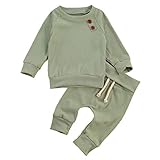 Geagodelia Babykleidung Set Baby Jungen Mädchen Kleidung Outfit Langarm T-Shirt Top + Hose Neugeborene Weiche Einfarbige Babyset T-8718 (Grün, 0-3 Monate)
