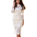 NPRADLA Elegant Spitzenkleid Rundhals Vintage Kleid aus Spitze Rückenfrei Midikleid Etuikleid Festlich Ballkleid Partykleid Cocktailk