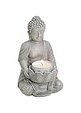 Buddha Figur mit Teelichthalter. Ideal für drinnen und draußen, 14cm hoch aus wiederstandsfähigem Poly