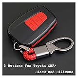 HAIHUIYUAN Wwang Store 2021 Neue Kohlefaser Auto Key Case Abdeckung für Toyota Prius Camry Corolla C-HR CHR RAV4 Prado 2018 Zubehör Keychain Covers (Color Name : 3key ABSRed)