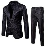 routinfly Herren Anzugjacke + Hose, 2-teiliges Set – Vintage Print Blazer stilvoll Business Hochzeit Party Kleid Mantel + formelle H