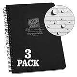 Rite in the Rain Allwetter-Notizbuch mit Spiralbindung 3 Pack Schwarz, 4.625' x 7, 773L3