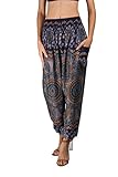 Joob Joob Bequeme Damen-Yogahose im Bohemian-Stil, lockere Yogahose, lässig, Hippie-Pyjama, Lounge, Boho, Elefanten-Pyjamahose - Blau - S/M