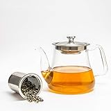 VAHDAM, Glasteekanne mit Infuser | 33 oz / 1000ml teekanne mit sieb für losen Tee | Perfekte teekanne Glas | Teekanne für Herd | Kratzfeste, mikrowellengeeignete Teeschneidemaschine |
